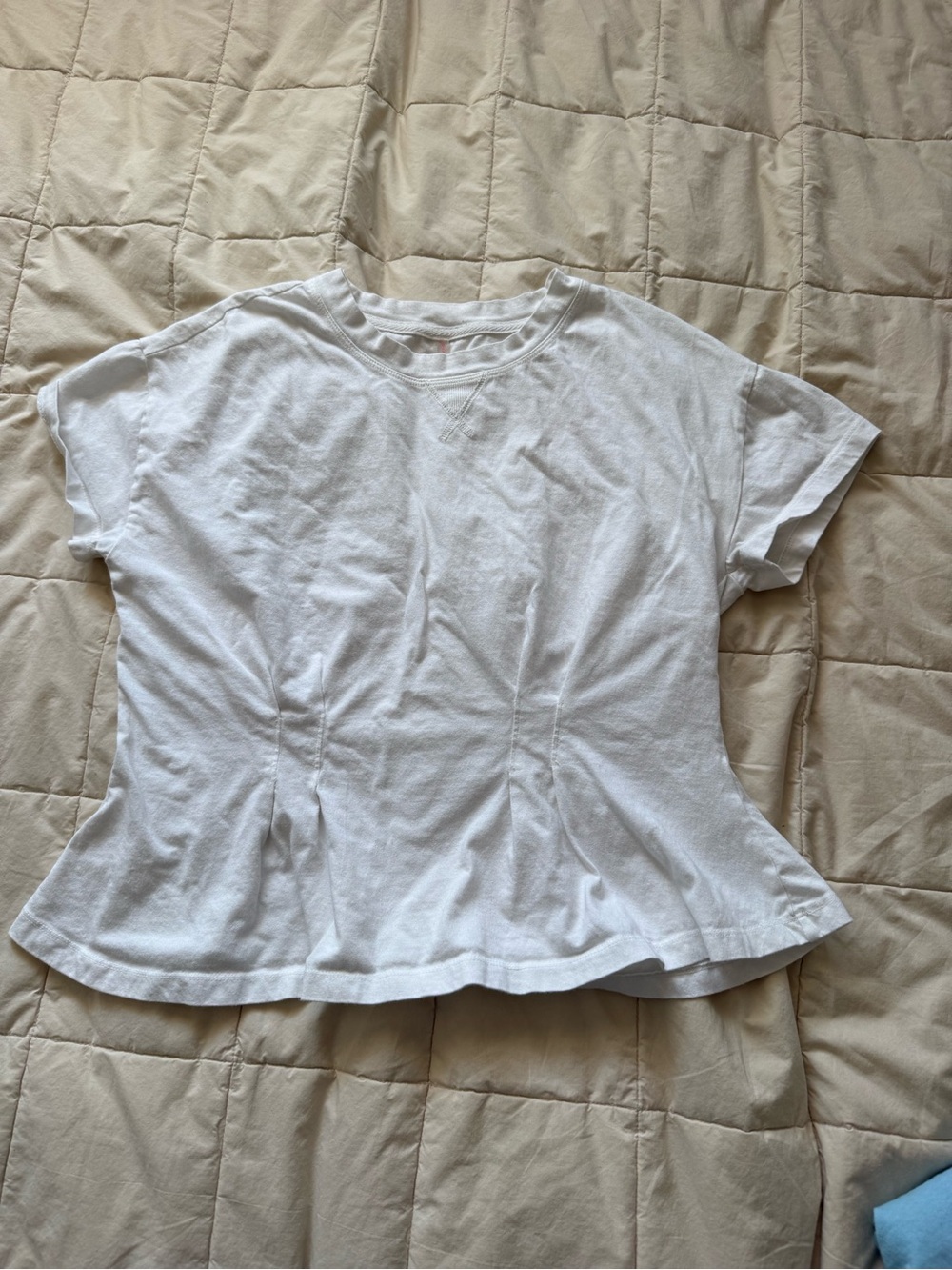 FP Movement by Free People White Cinched Peplum Short Sleeve Tee